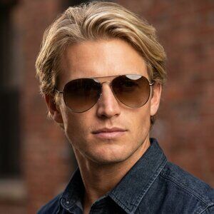 NEW MENS DELUXE Aviator Metal Classic Edgy Designer Style Sunglasses Amber